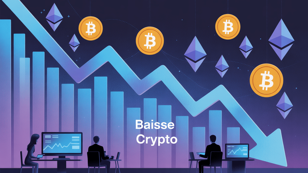 illustration baisse crypto graphique en chute avec icônes