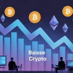 illustration baisse crypto graphique en chute avec icônes