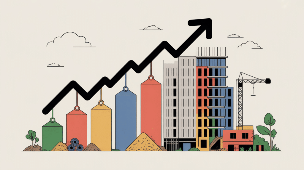 Graphique et immeuble illustrant l'indice coût de la construction