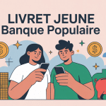 illustration livret jeune banque populaire, jeunes consultent épargne smartphone