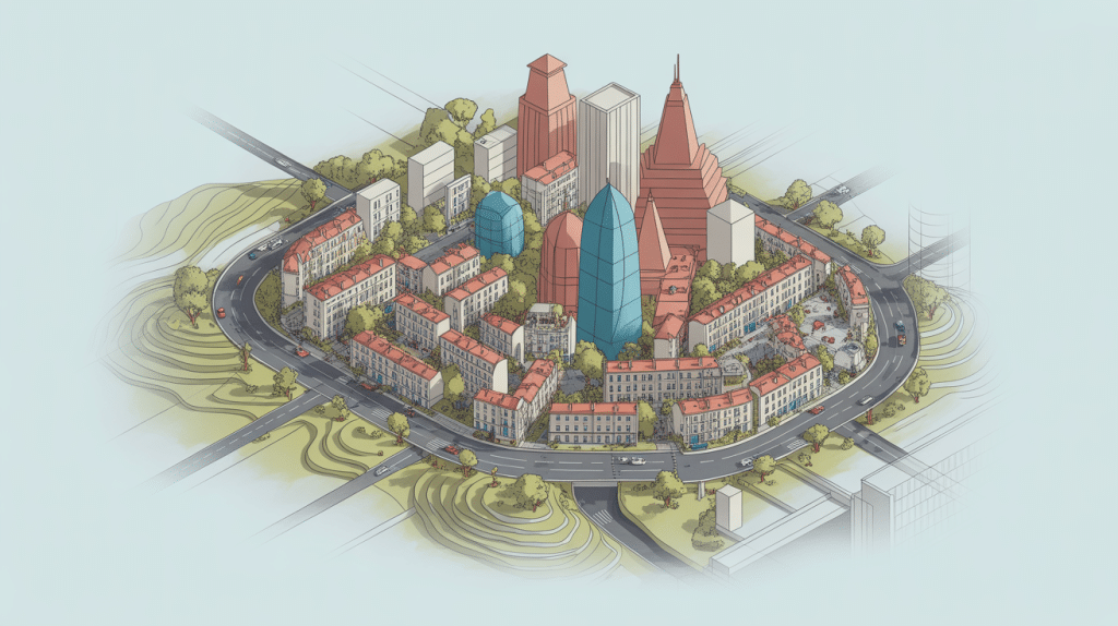 un plan de masse coté dans les 3 dimensions vue générale