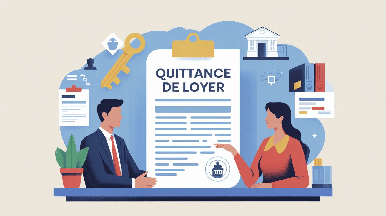 illustration quittance de loyer obligatoire sur bureau avec bailleur et locataire