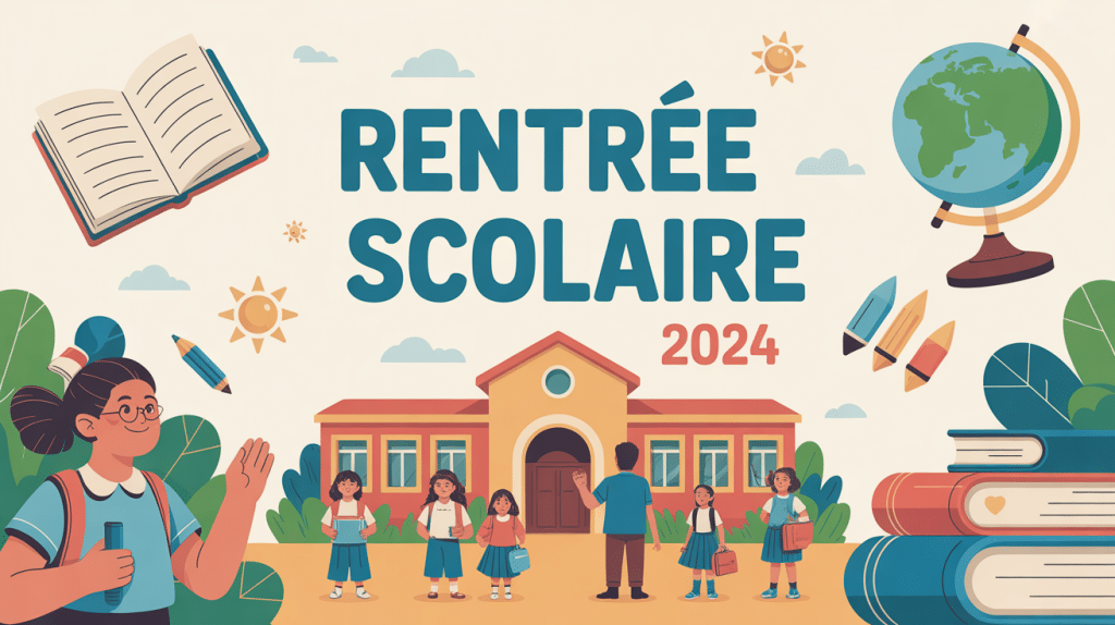 illustration rentrée scolaire algérie 2024 enfants parents enseignants