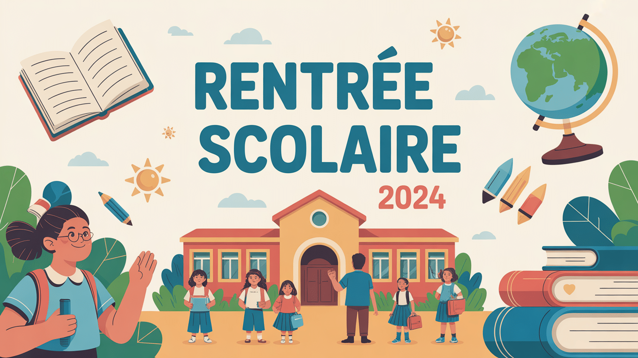 illustration rentrée scolaire algérie 2024 enfants parents enseignants
