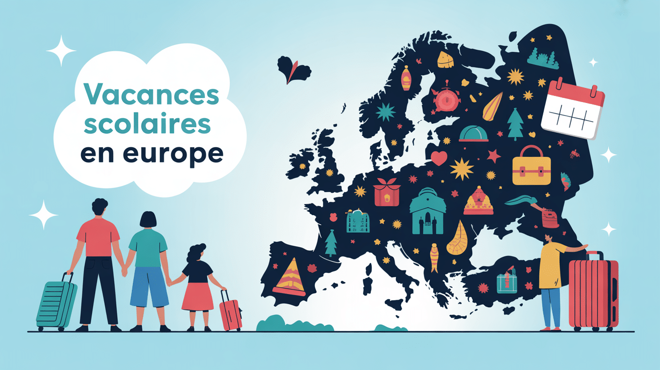 Illustration de planification vacances scolaire Europe carte