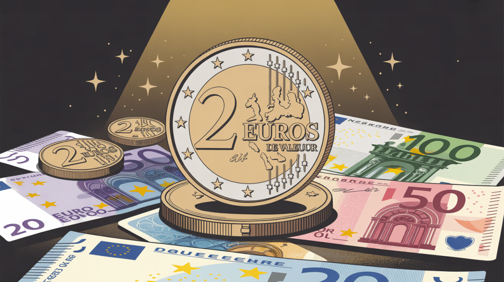valeurs des pieces de 2 euros sur fond élégant