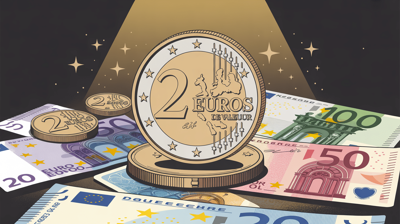 valeurs des pieces de 2 euros sur fond élégant