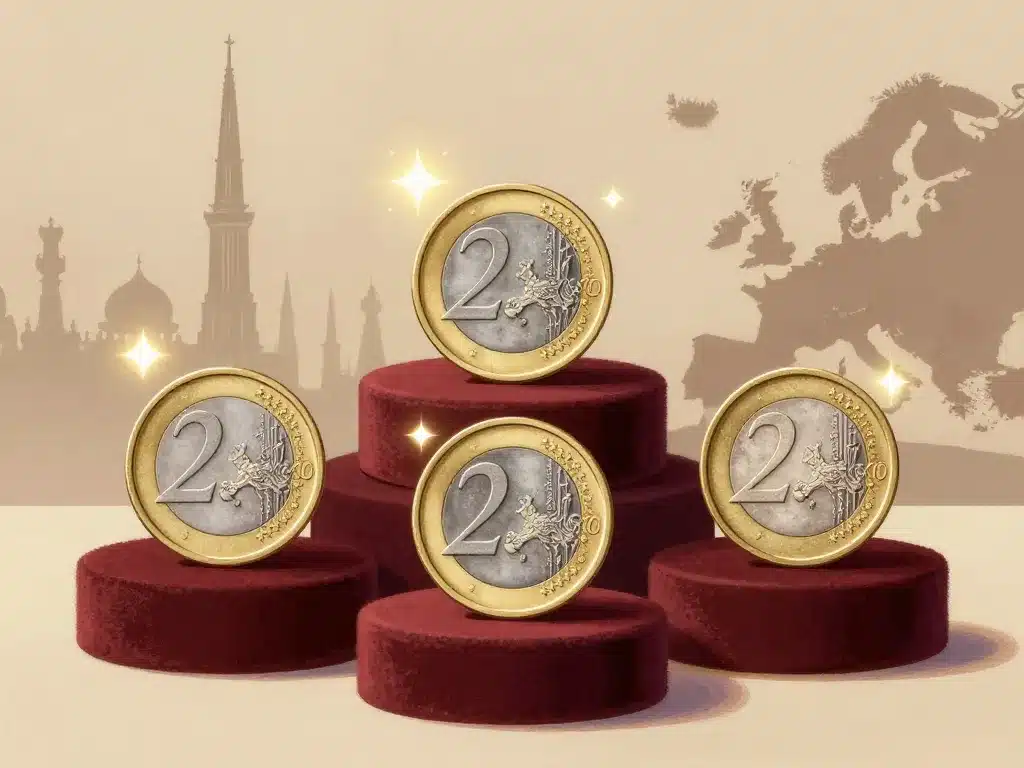 valeurs des pieces de 2 euros raretes sur présentoir